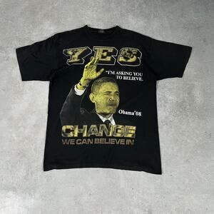 Vintage 2008 Barack Obama Black Big Print Shirt Size XL Change Political Tee